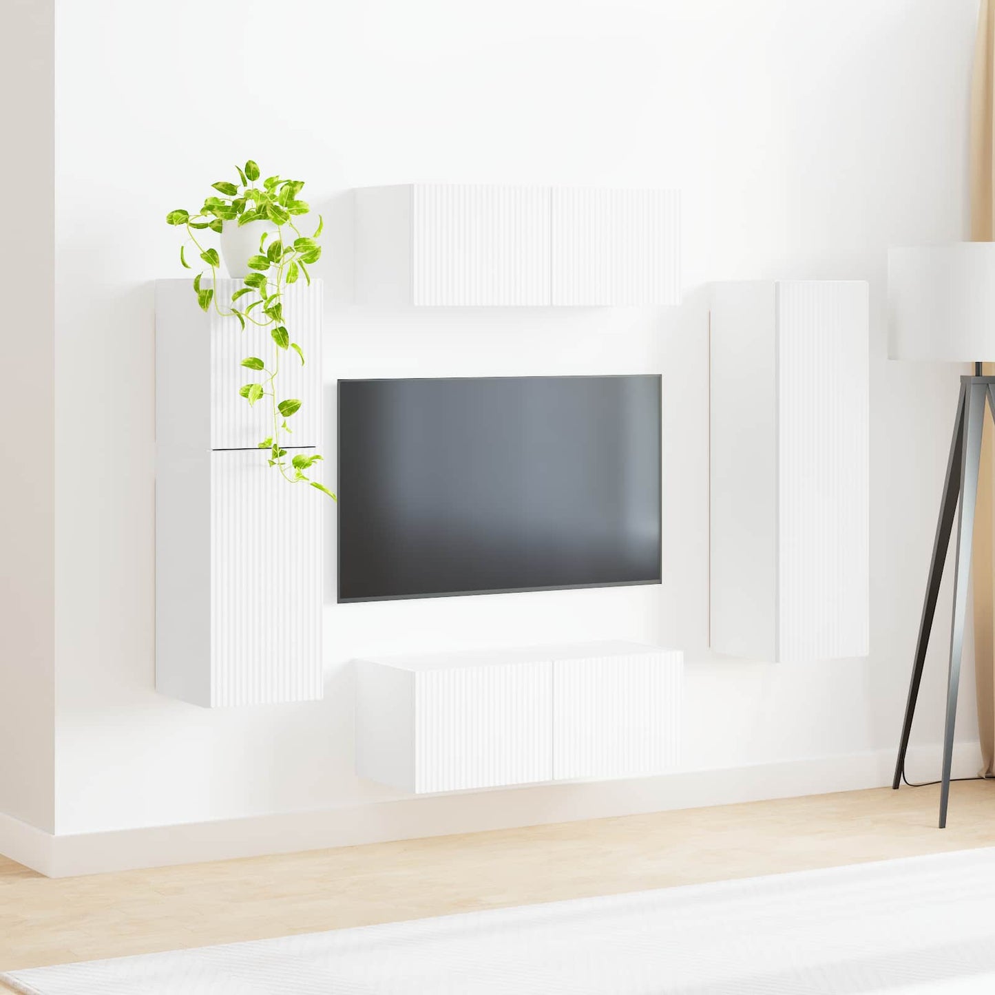vidaXL TV Cabinet Set Wall-mounted 4 pcs White Engineered Wood