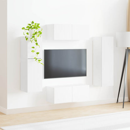 vidaXL TV Cabinet Set Wall-mounted 4 pcs White Engineered Wood