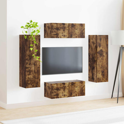 vidaXL TV Cabinet Set Wall-mounted 4 pcs Smoked Oak Engineered Wood