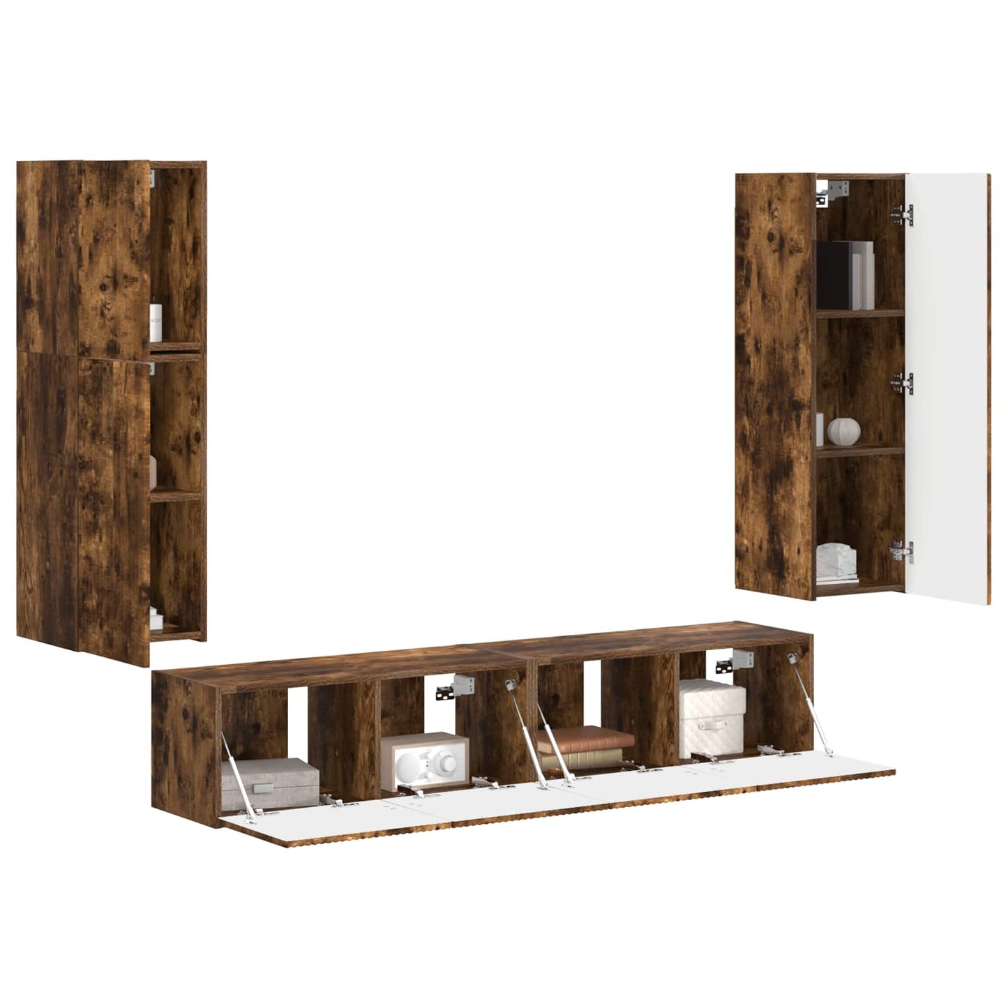 vidaXL TV Cabinet Set Wall-mounted 4 pcs Smoked Oak Engineered Wood