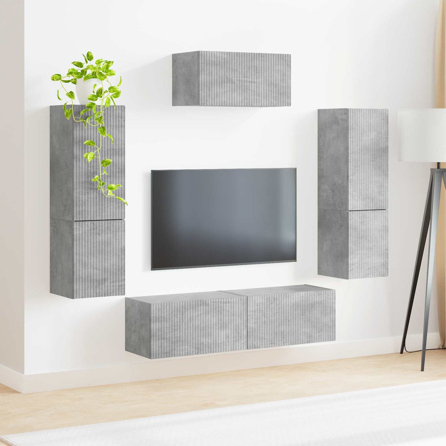 vidaXL TV Cabinet Set Wall-mounted 4 pcs Concrete Grey Engineered Wood