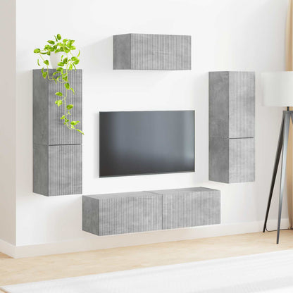 vidaXL TV Cabinet Set Wall-mounted 4 pcs Concrete Grey Engineered Wood
