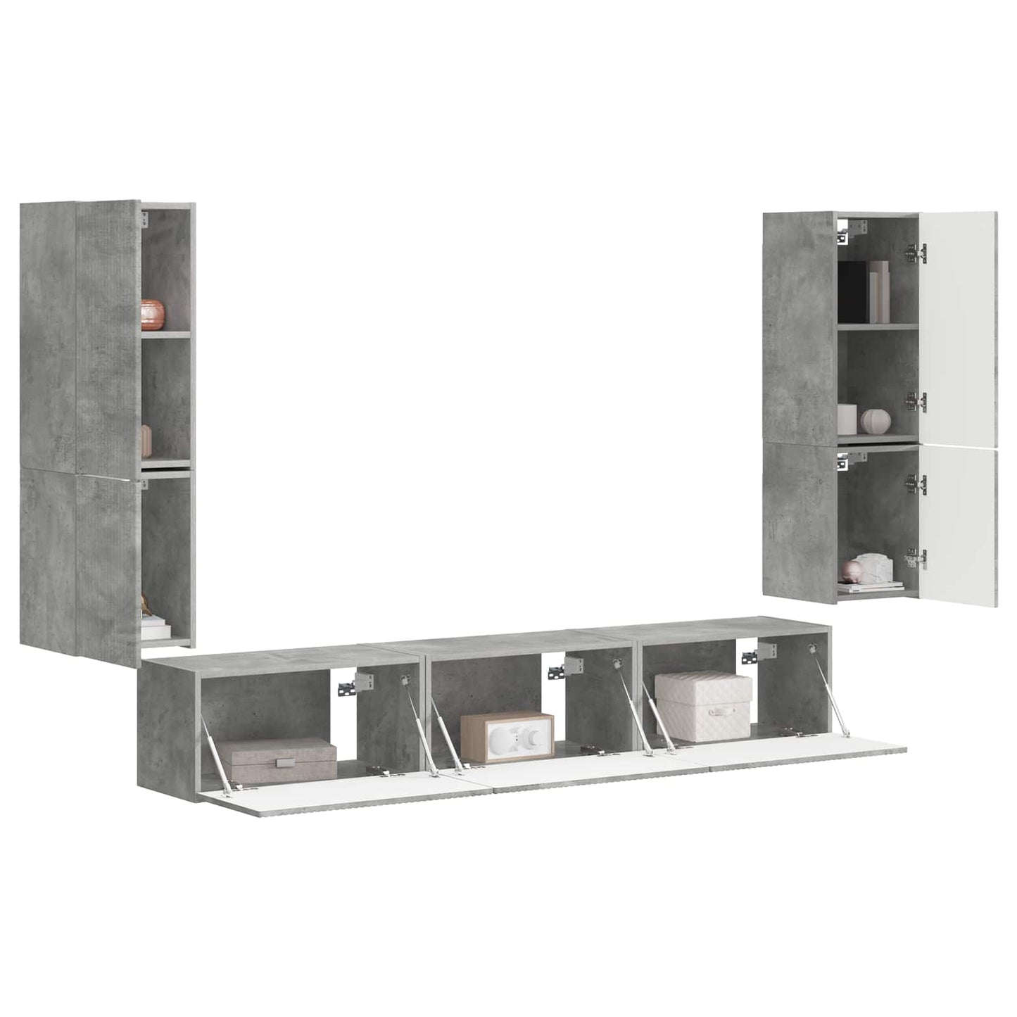 vidaXL TV Cabinet Set Wall-mounted 4 pcs Concrete Grey Engineered Wood