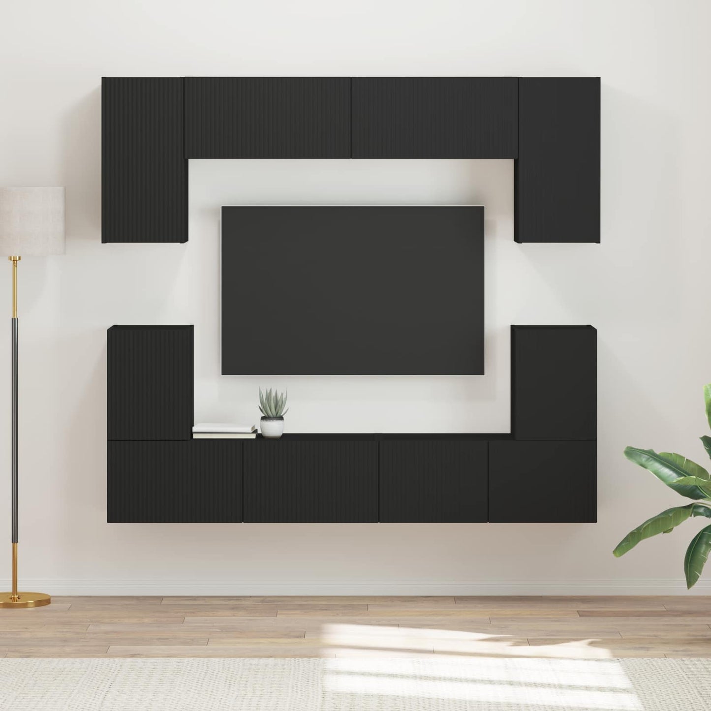 vidaXL TV Cabinet Set Wall-mounted 5 pcs Black Engineered Wood