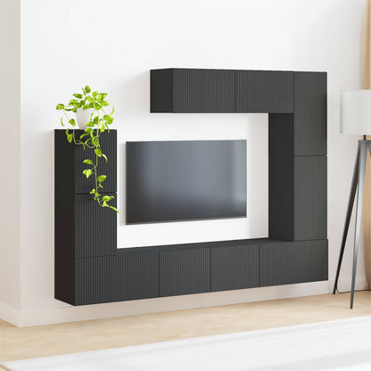 vidaXL TV Cabinet Set Wall-mounted 5 pcs Black Engineered Wood