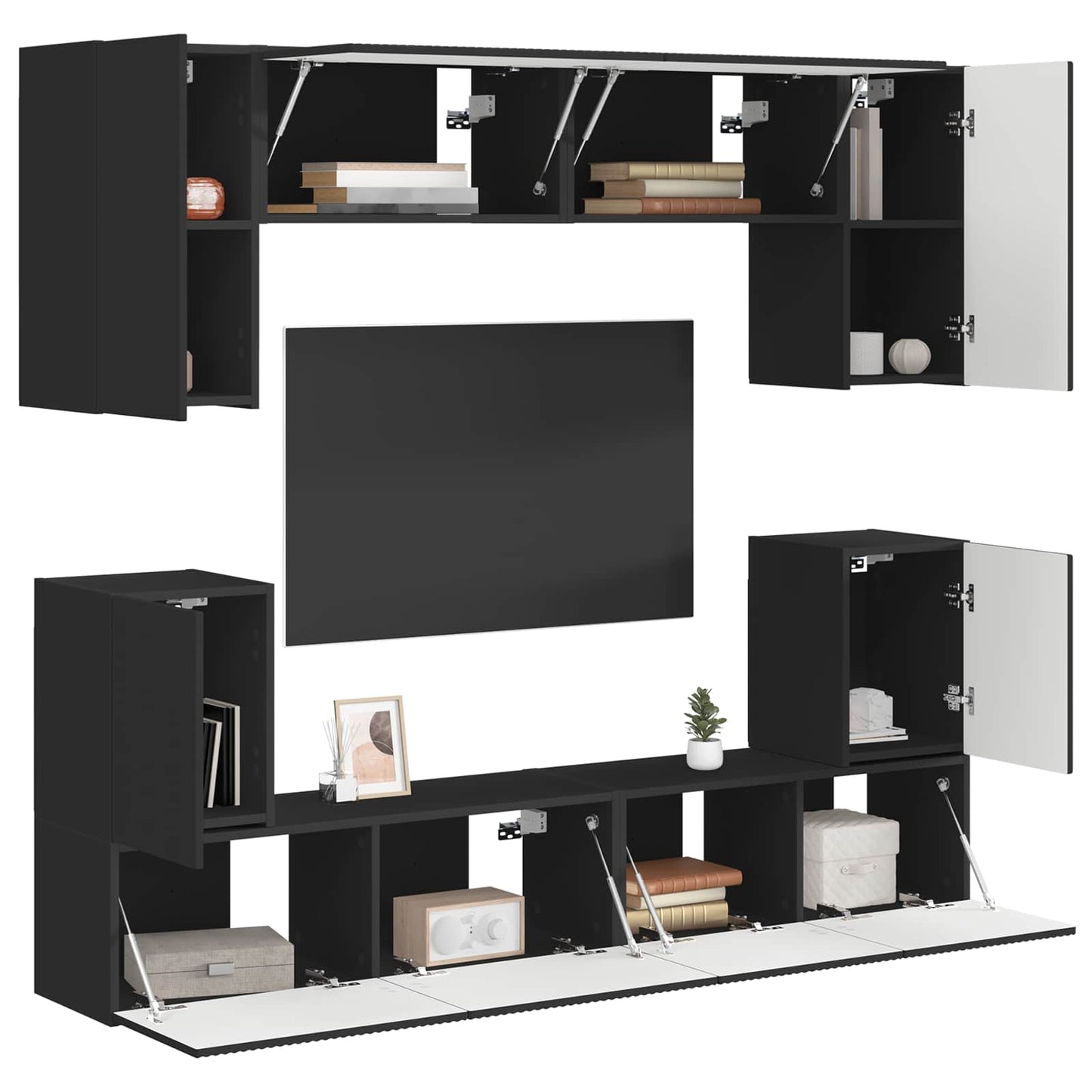 vidaXL TV Cabinet Set Wall-mounted 5 pcs Black Engineered Wood
