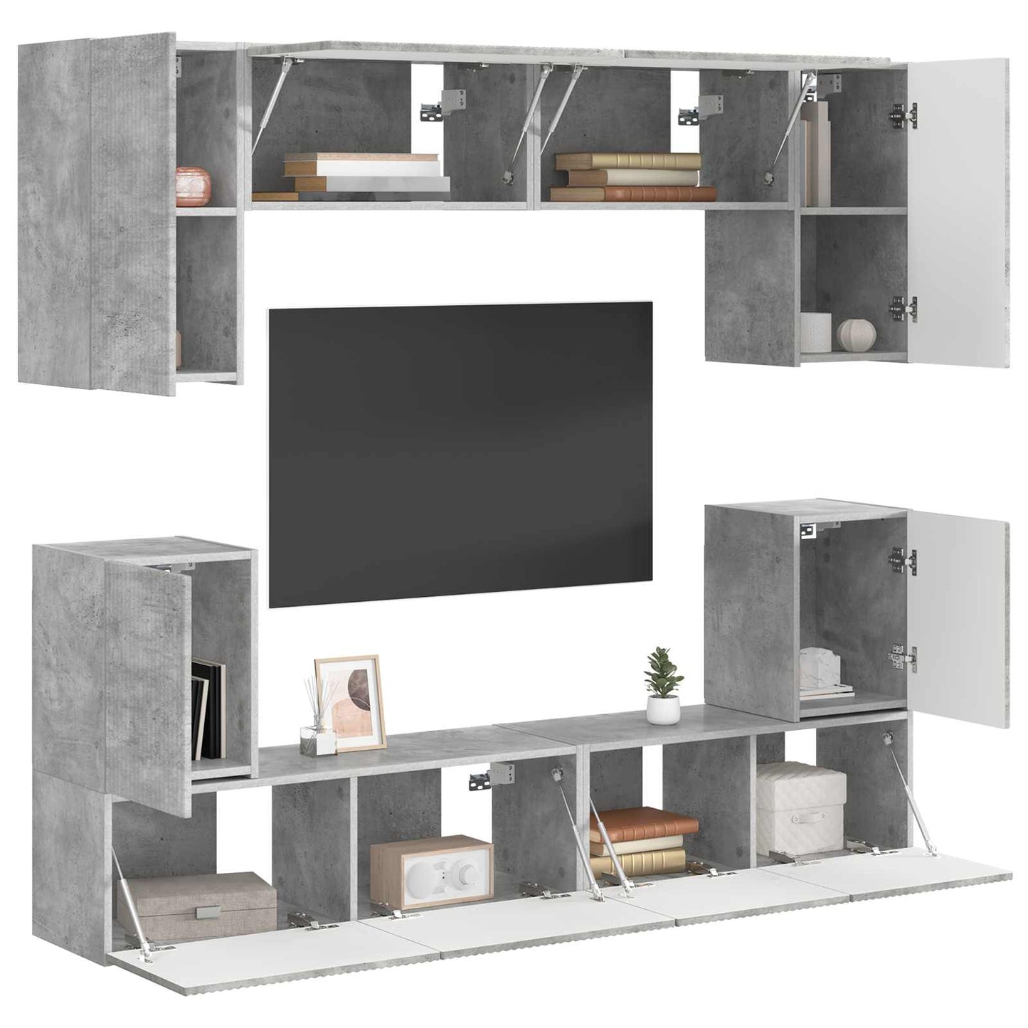 vidaXL TV Cabinet Set Wall-mounted 5 pcs Concrete Grey Engineered Wood