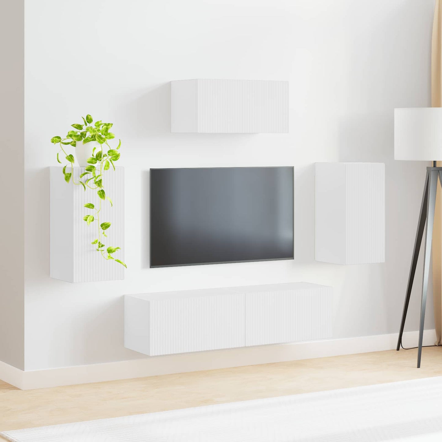 vidaXL TV Cabinet Set Wall-mounted 5 pcs White Engineered Wood