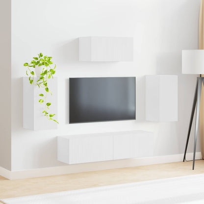 vidaXL TV Cabinet Set Wall-mounted 5 pcs White Engineered Wood