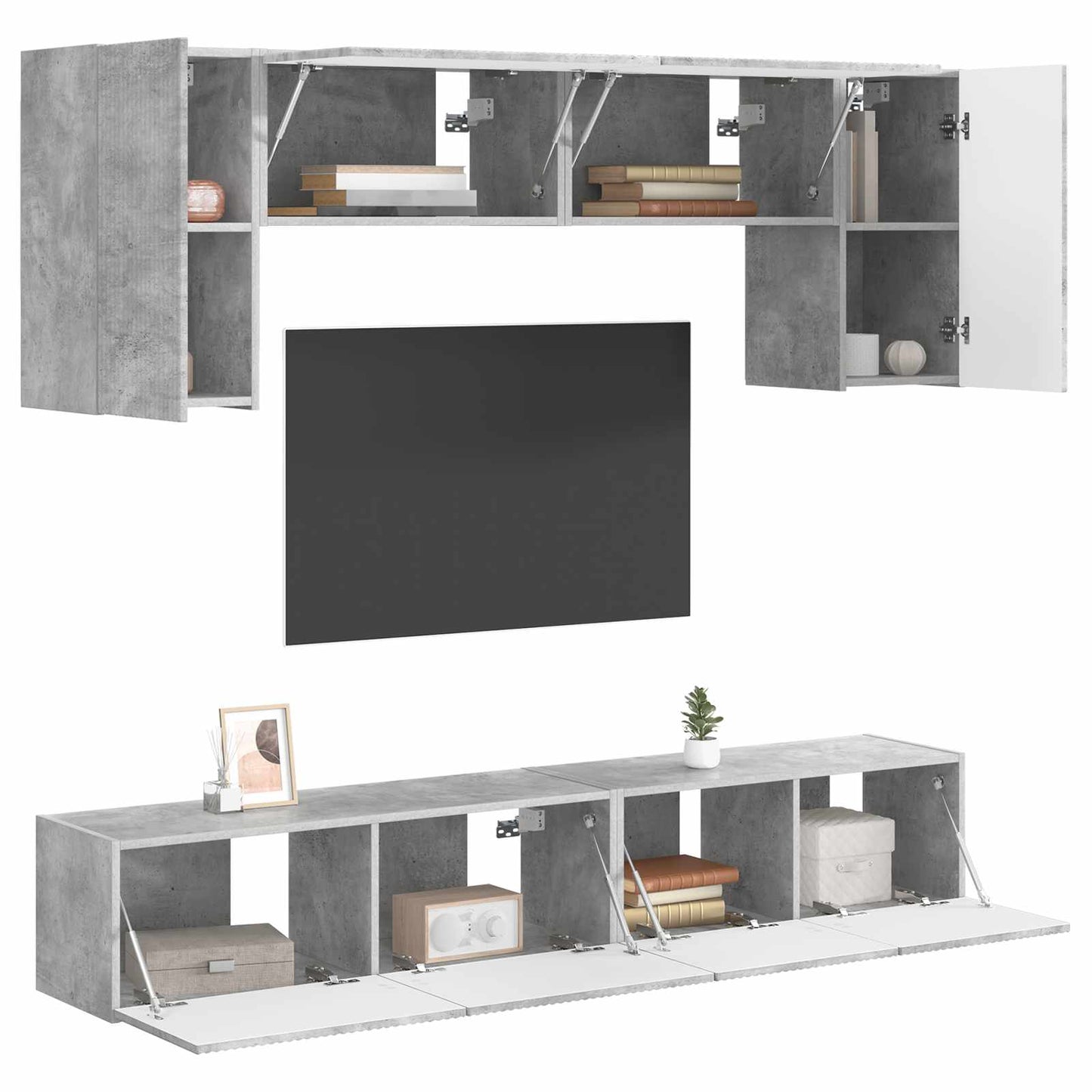 vidaXL TV Cabinet Set Wall-mounted 4 pcs Concrete Grey Engineered Wood