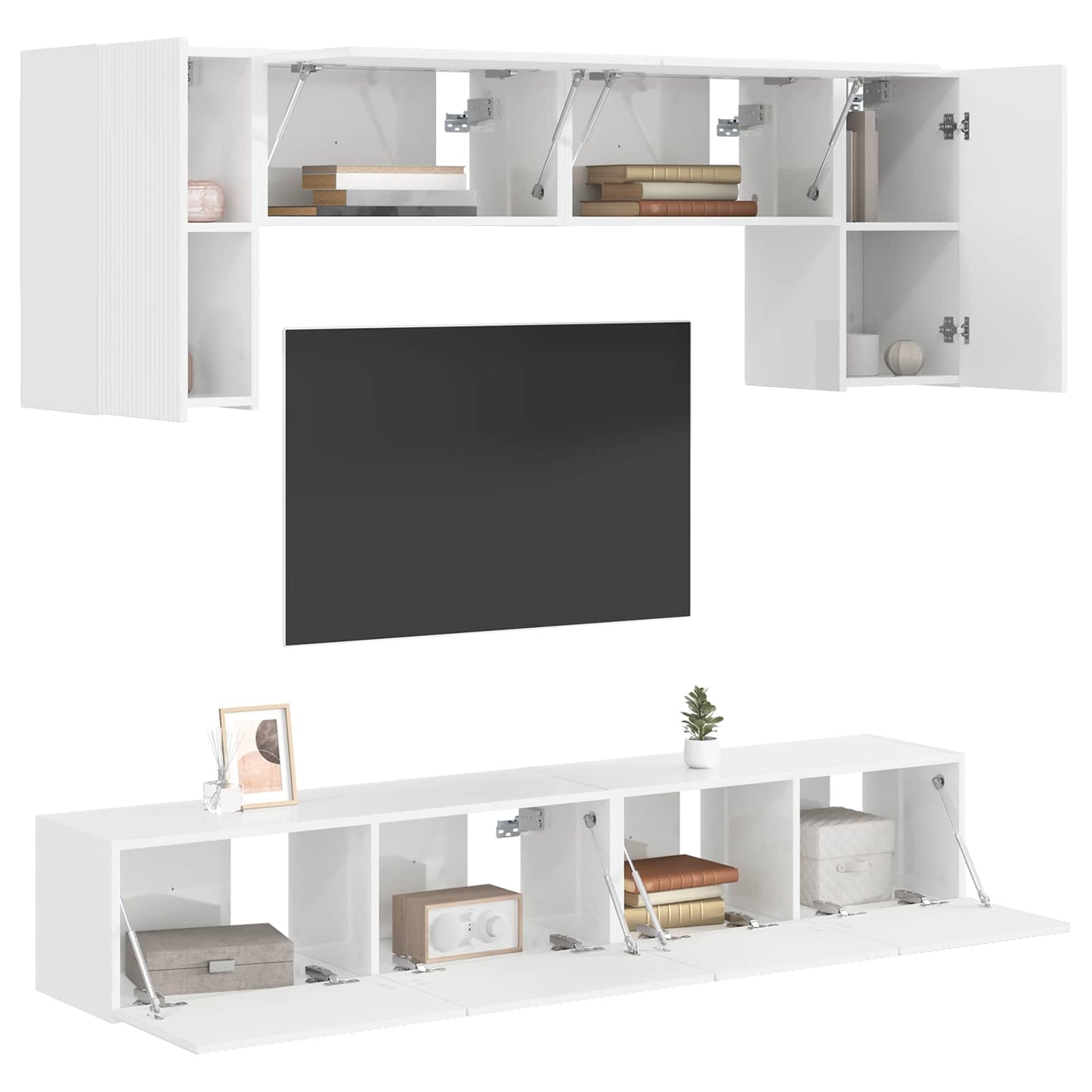 vidaXL TV Cabinet Set 4 pcs High Gloss White Engineered Wood