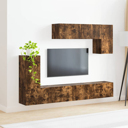 vidaXL TV Cabinet Set Wall-mounted 4 pcs Smoked Oak Engineered Wood