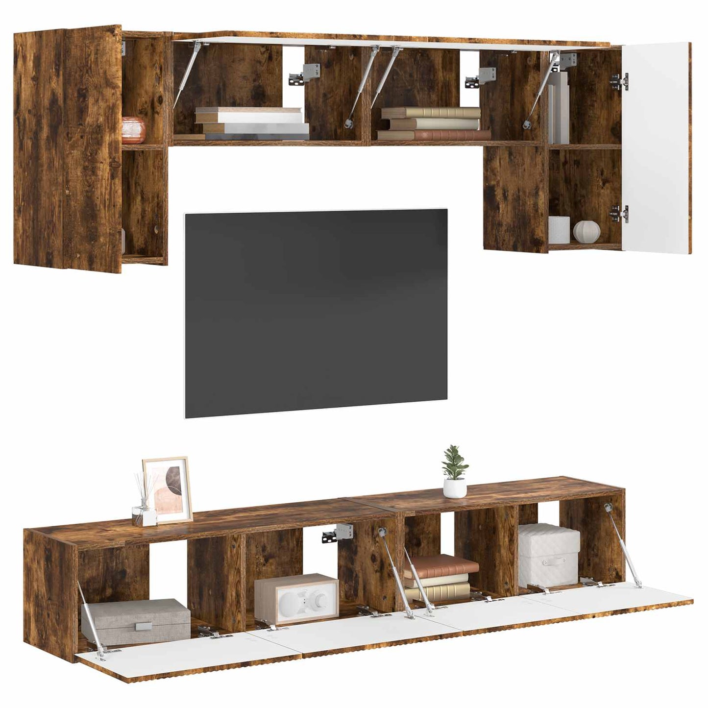 vidaXL TV Cabinet Set Wall-mounted 4 pcs Smoked Oak Engineered Wood