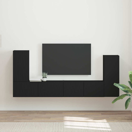 vidaXL TV Cabinet Set 4 pcs Black Engineered Wood