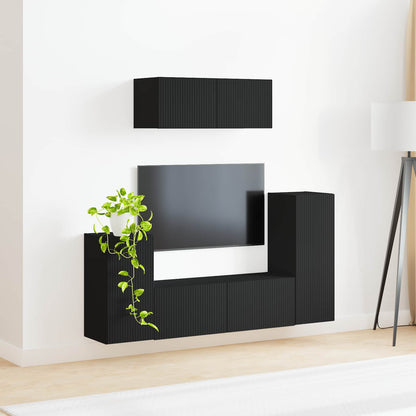 vidaXL TV Cabinet Set 4 pcs Black Engineered Wood