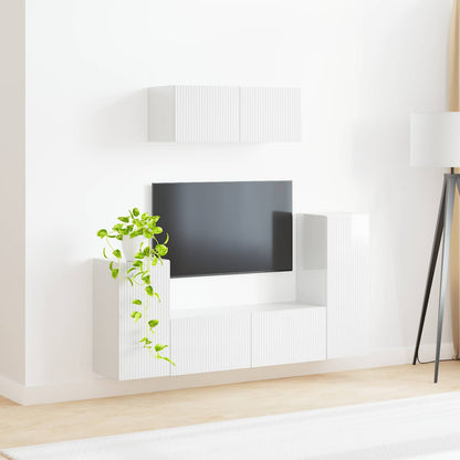 vidaXL TV Cabinet Set 4 pcs High Gloss White Engineered Wood