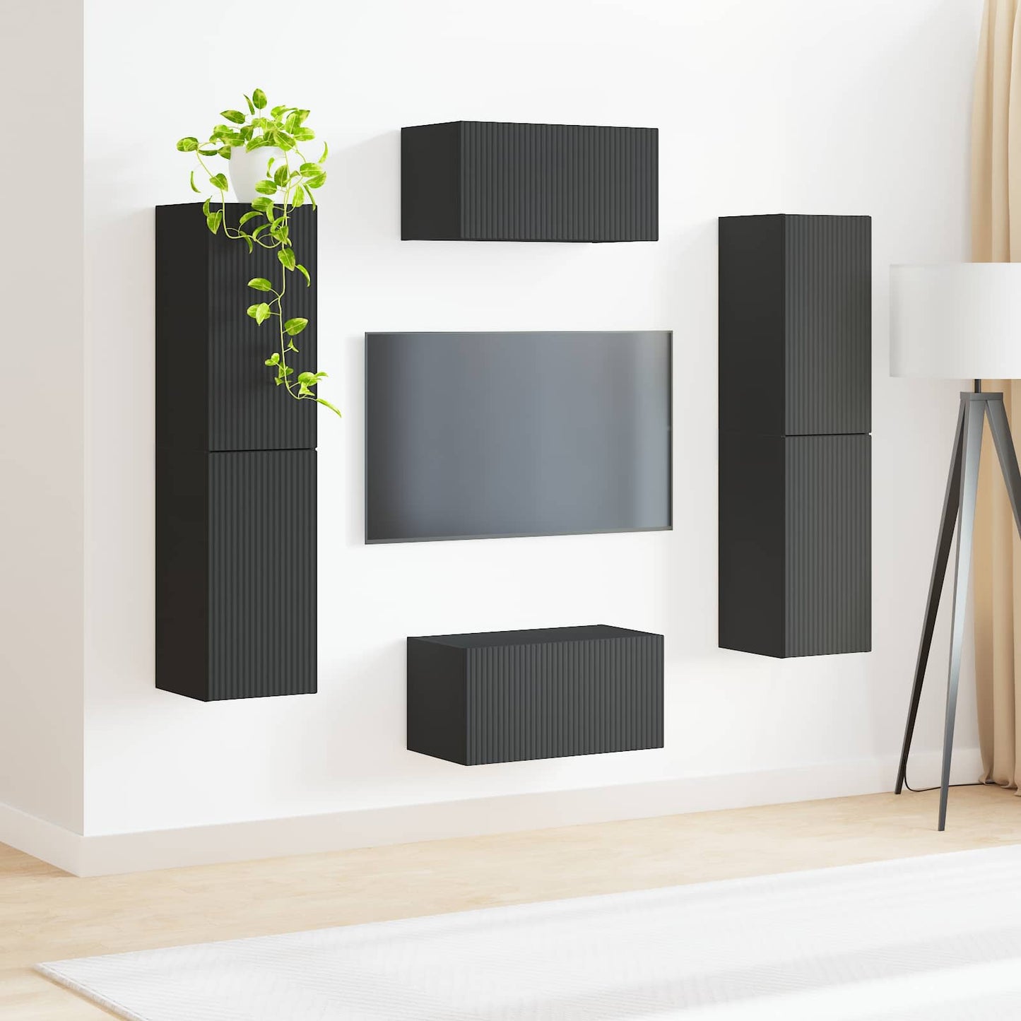 vidaXL TV Cabinet Set 6 pcs Black Engineered Wood