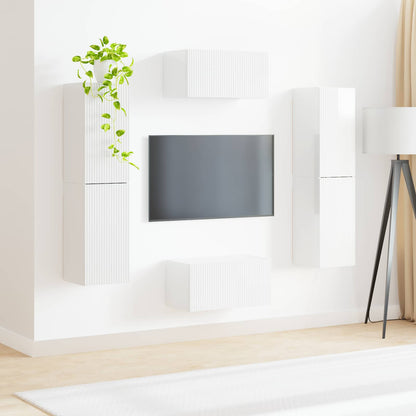 vidaXL TV Cabinet Set 6 pcs High Gloss White Engineered Wood