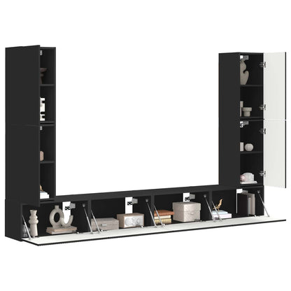 vidaXL TV Cabinet Set 8 pcs Black Engineered Wood