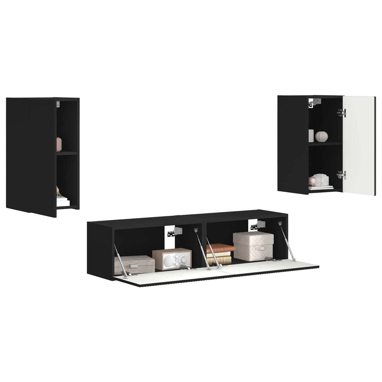 vidaXL TV Cabinet Set 4 pcs Black Engineered Wood