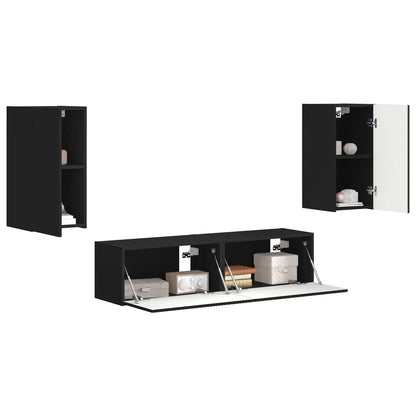vidaXL TV Cabinet Set 4 pcs Black Engineered Wood