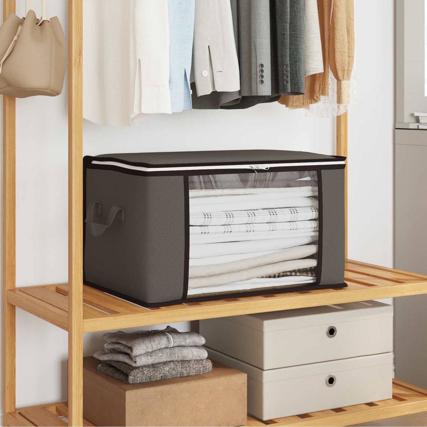 vidaXL Storage Box with Transparent Side Window 2 pcs Grey