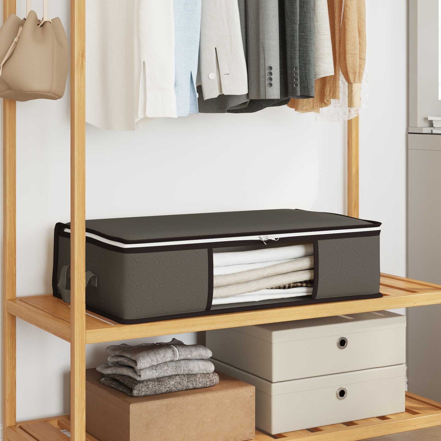 vidaXL Storage Box with Transparent Side Window Grey 70 x 40 x 18 cm