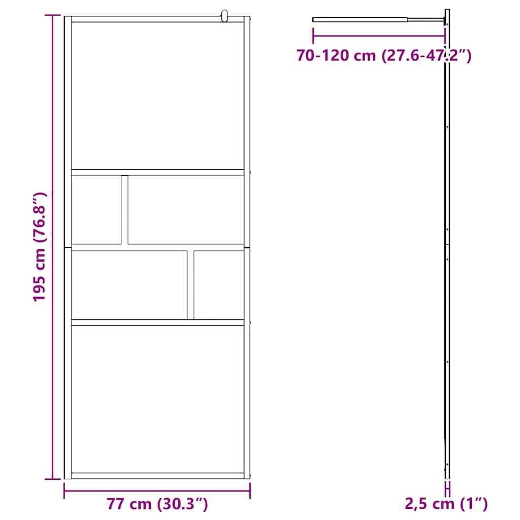 vidaXL Walk-in Shower Wall Black 80 x 195 x 0.5 cm Glass and Aluminium