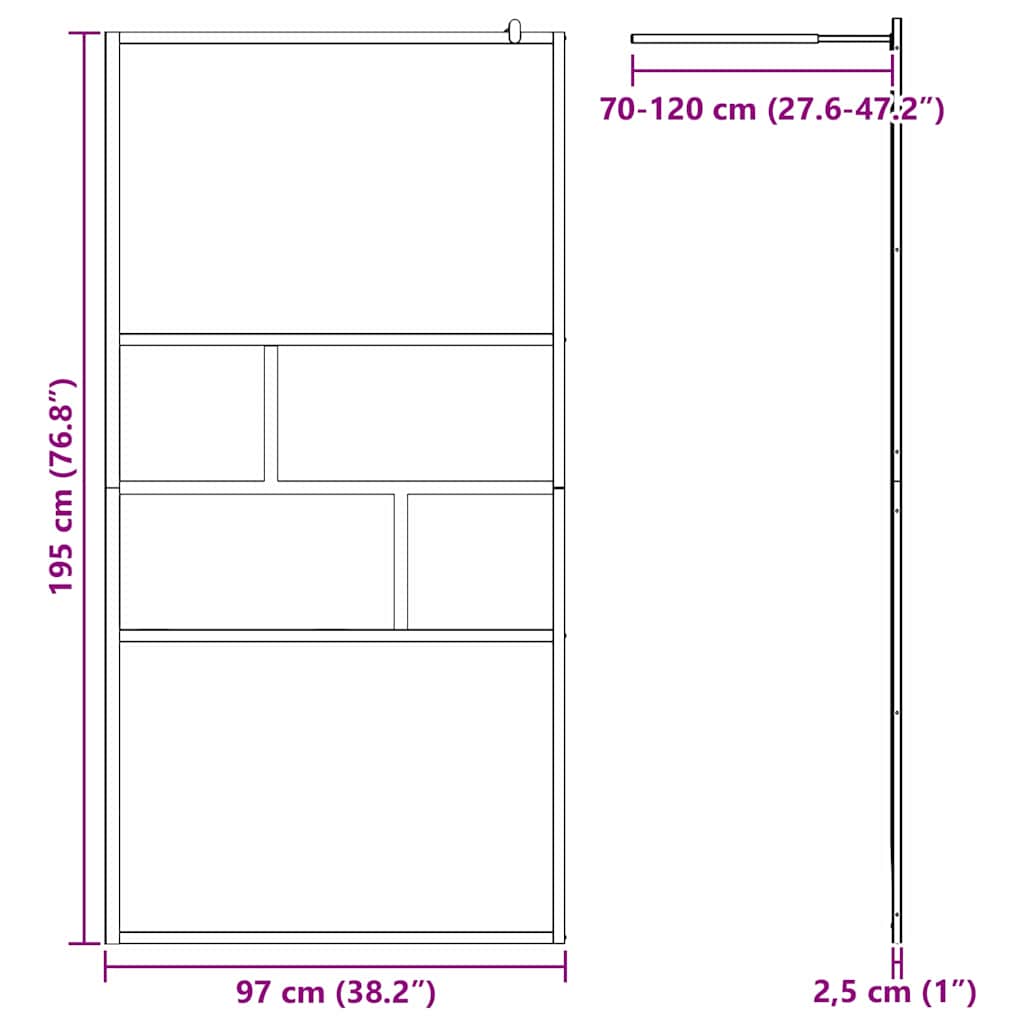 vidaXL Walk-in Shower Wall Black 100 x 195 x 0.5 cm