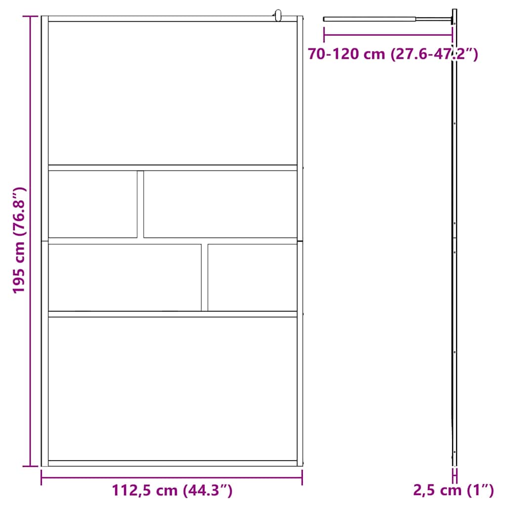 vidaXL Walk-in Shower Wall Black 115 x 195 x 0.5 cm