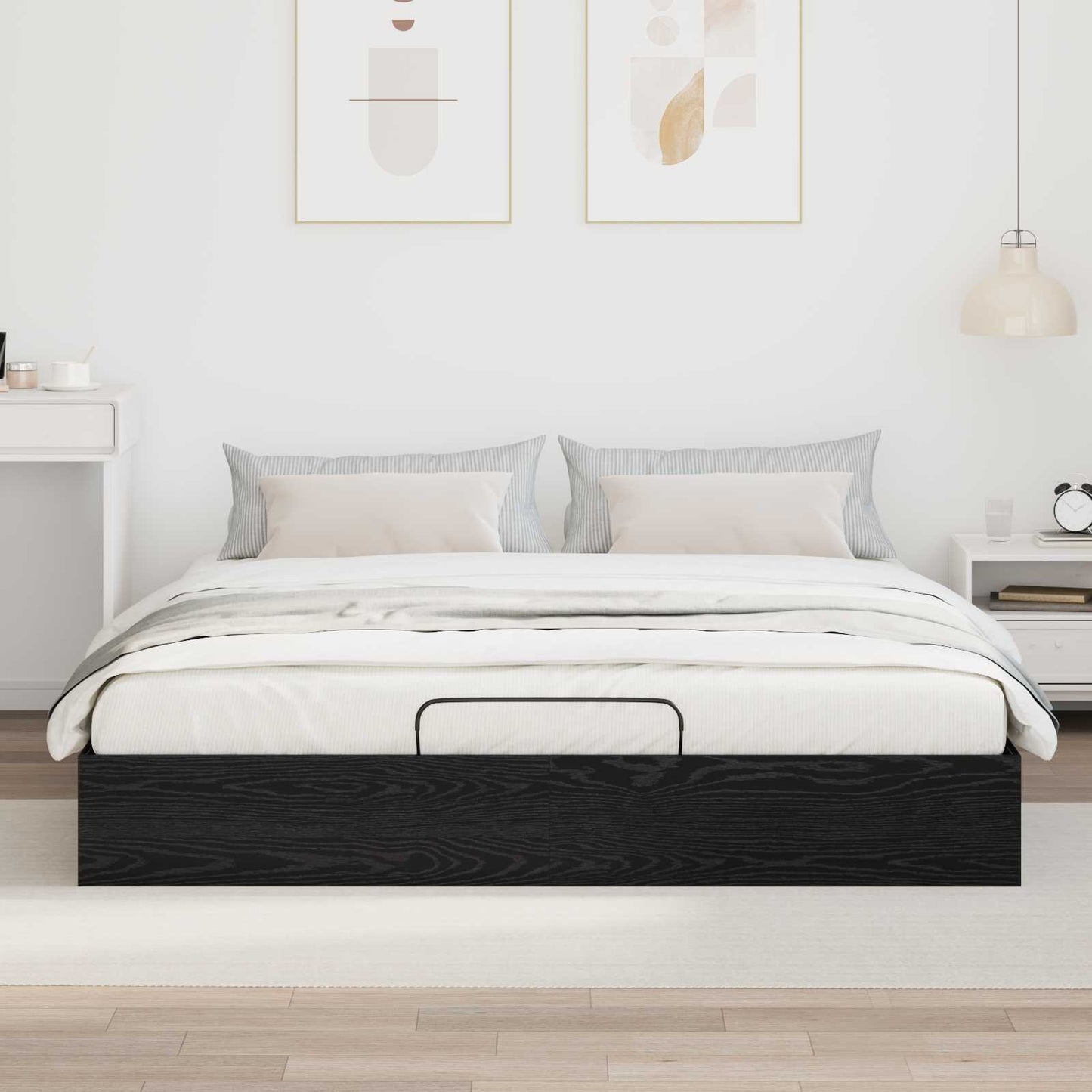 vidaXL Ottoman Bed Frame Black Oak 203 x 180 x 25 cm Engineered Wood