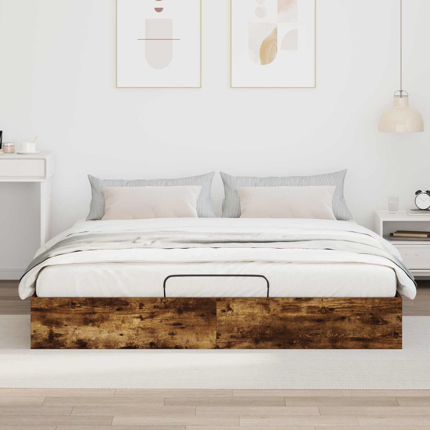 vidaXL Ottoman Bed Frame Smoked Oak 203 x 180 x 25 cm Engineered Wood