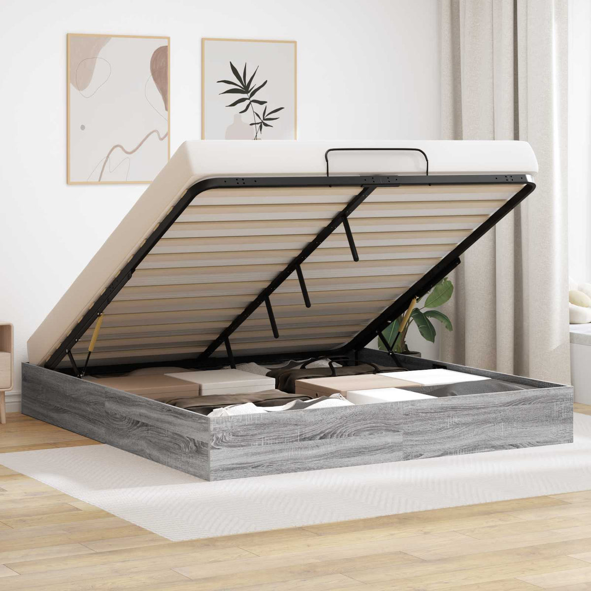 vidaXL Ottoman Bed Frame Grey Sonoma 180 x 200 cm Engineered Wood