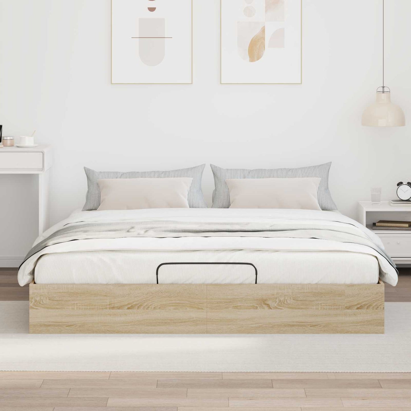 vidaXL Ottoman Bed Frame Sonoma Oak 203 x 160 x 25 cm Engineered Wood