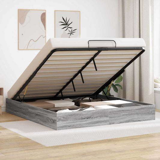 vidaXL Ottoman Bed Frame Grey Sonoma 203 x 160 x 25 cm Engineered Wood