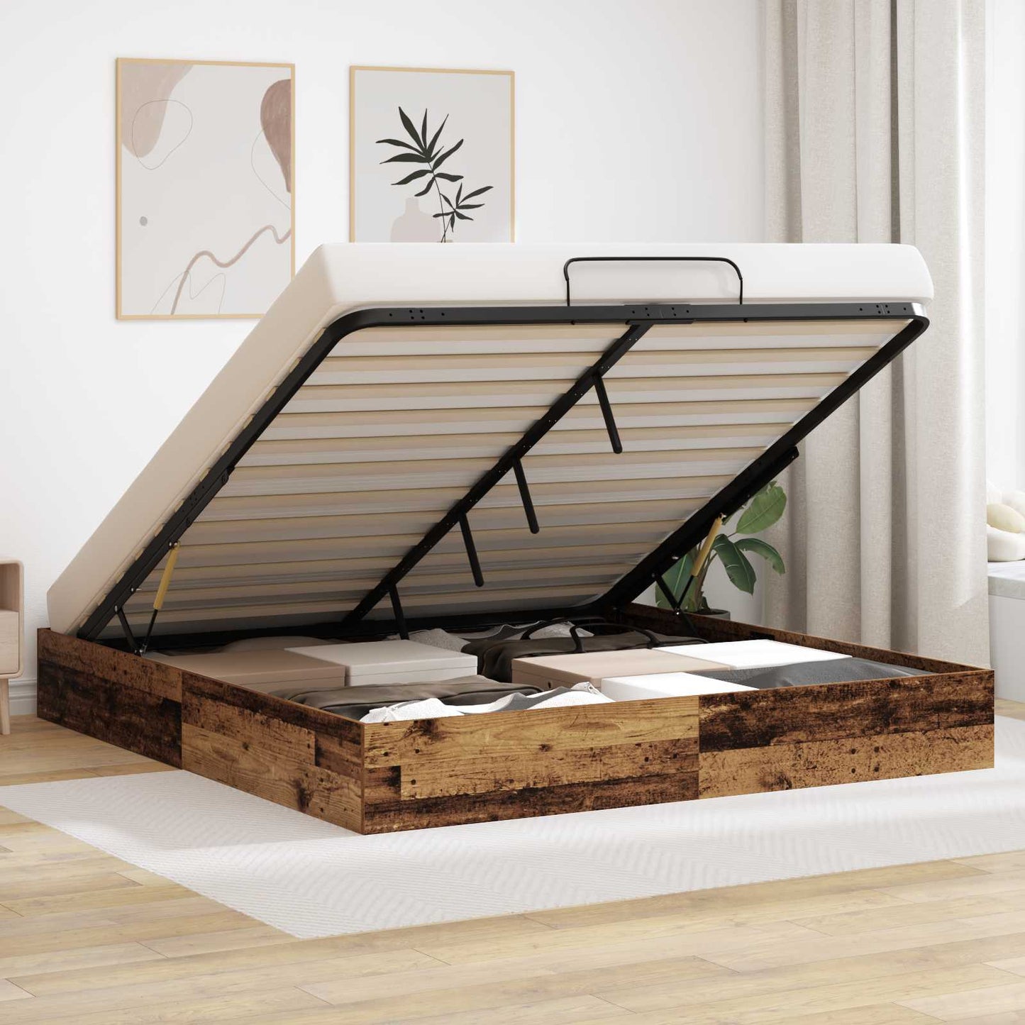 vidaXL Ottoman Bed Frame Old Wood 160 x 200 cm Engineered Wood
