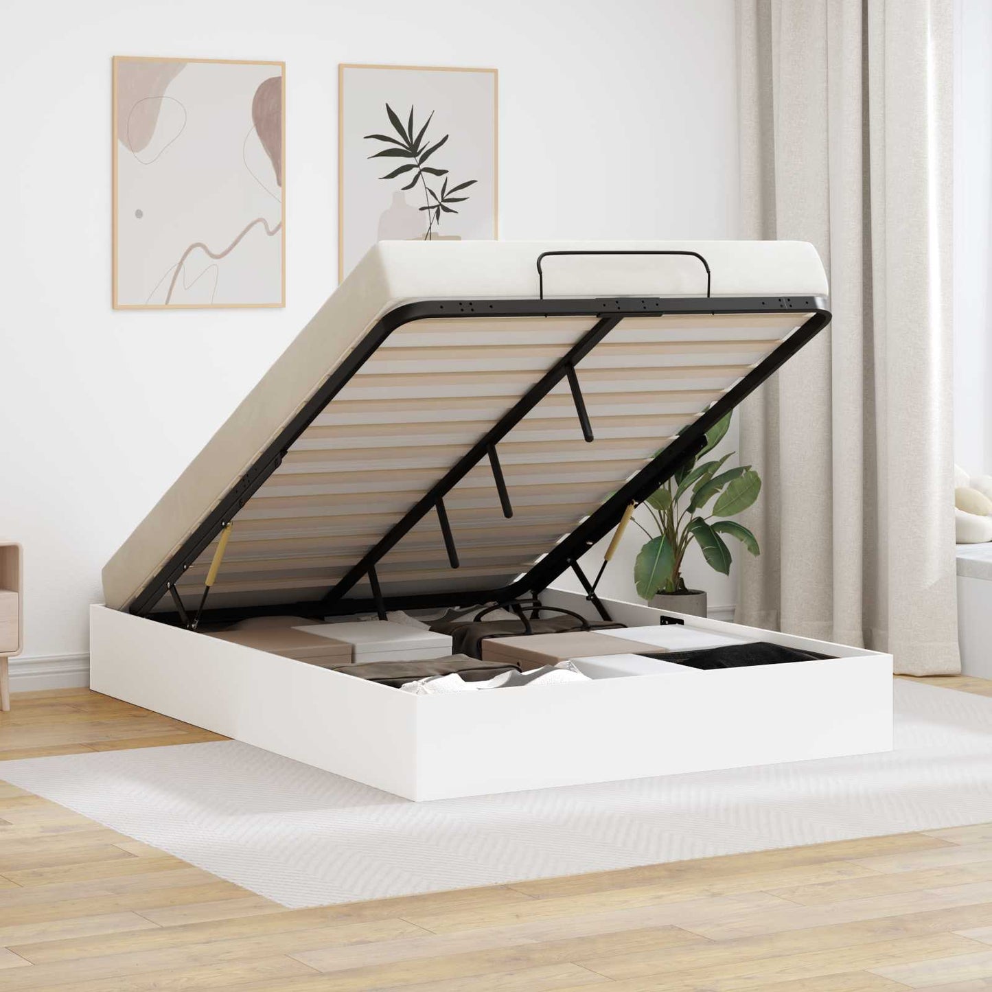vidaXL Ottoman Bed Frame White 203 x 140 x 25 cm Engineered Wood