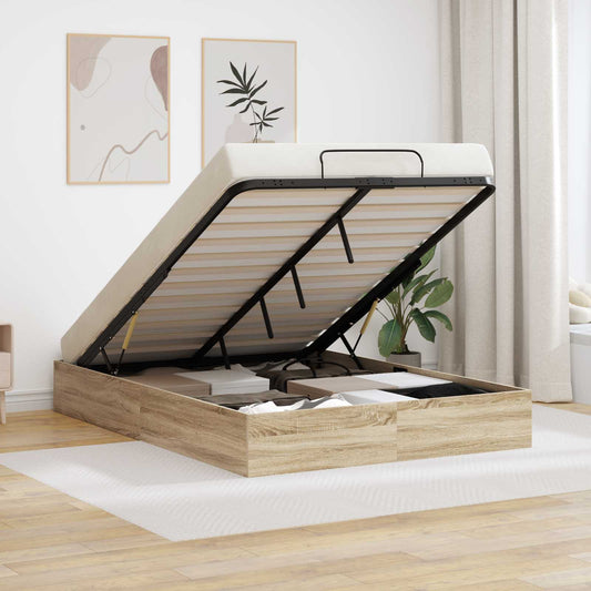 vidaXL Ottoman Bed Frame Sonoma Oak 203 x 140 x 25 cm Engineered Wood