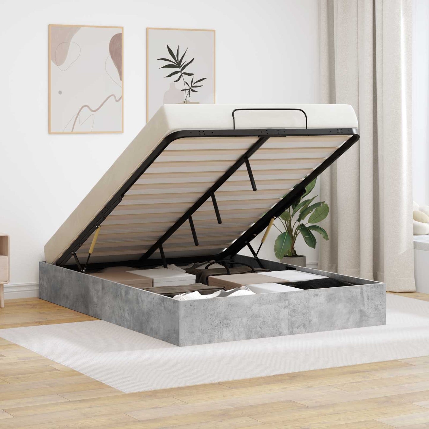 vidaXL Ottoman Bed Frame Concrete Grey 140 x 200 cm Engineered Wood