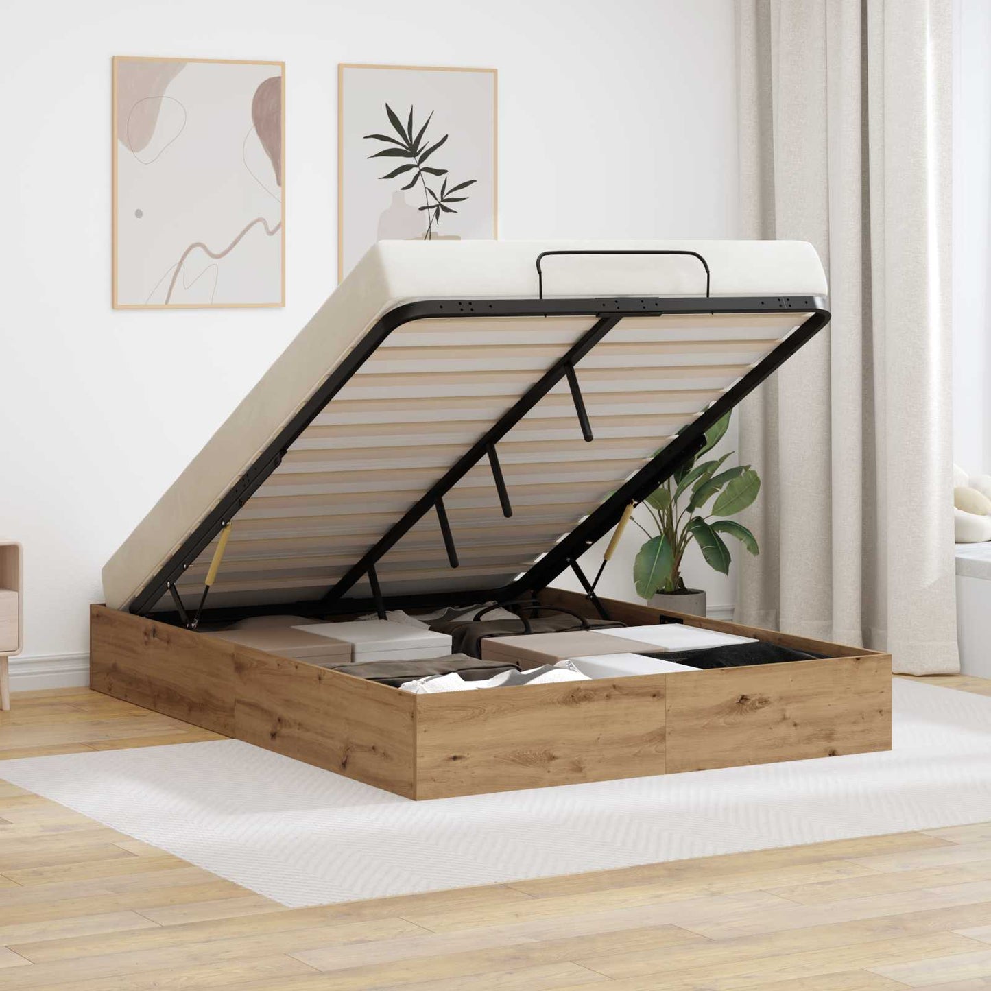 vidaXL Ottoman Bed Frame Artisan Oak 203 x 140 x 25 cm Engineered Wood