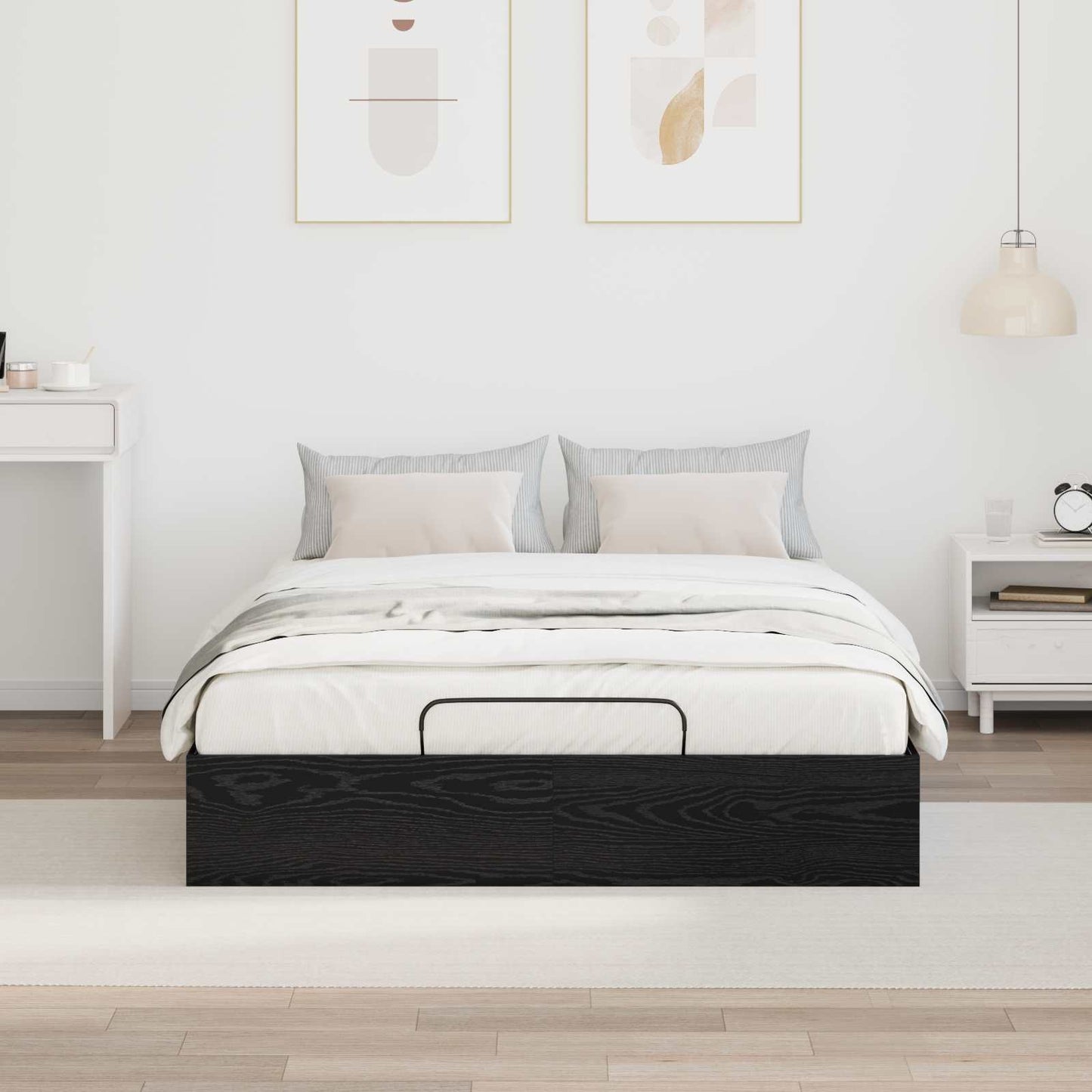 vidaXL Ottoman Bed Frame Black Oak 203 x 120 x 25 cm Engineered Wood