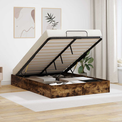 vidaXL Ottoman Bed Frame Smoked Oak 203 x 120 x 25 cm Engineered Wood