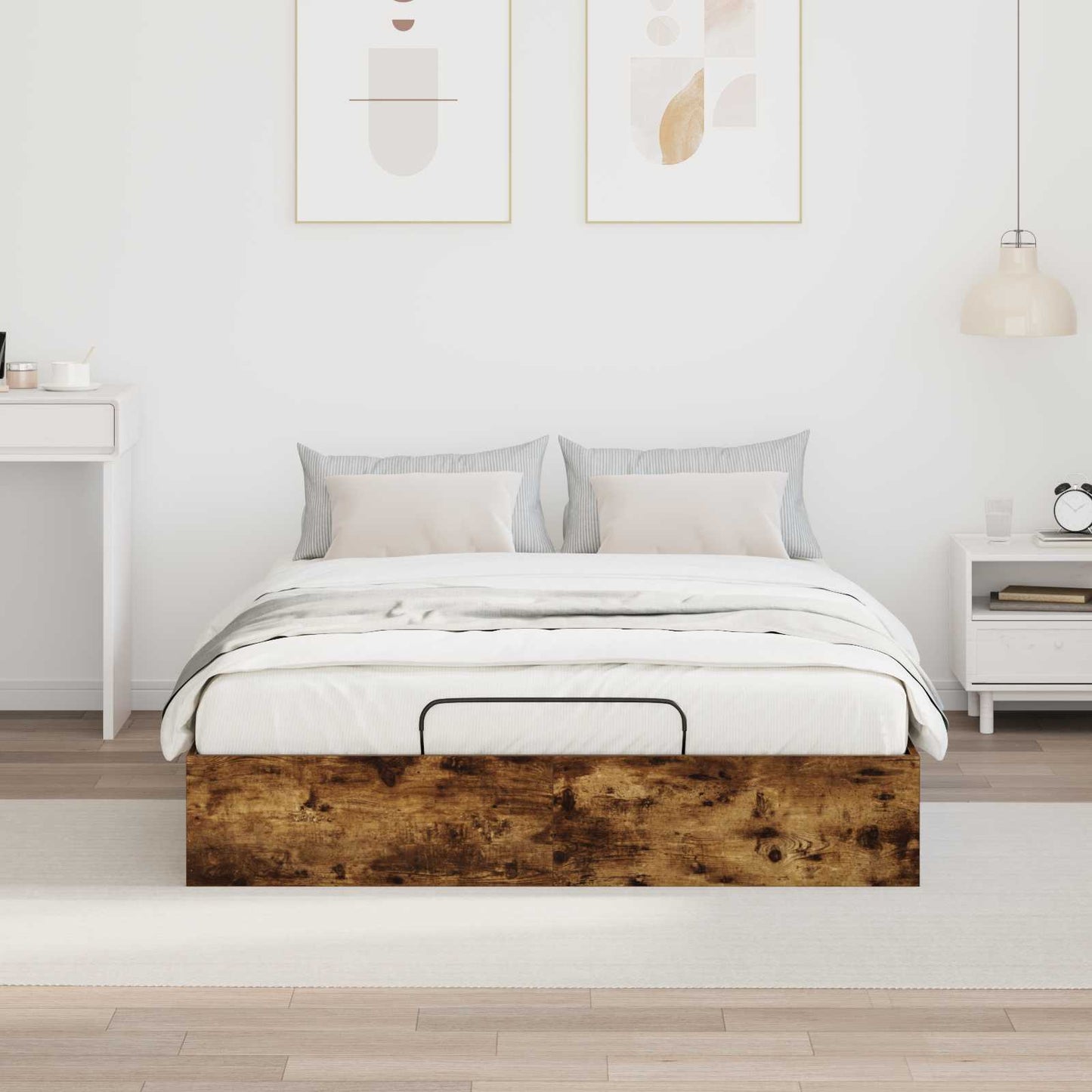vidaXL Ottoman Bed Frame Smoked Oak 203 x 120 x 25 cm Engineered Wood