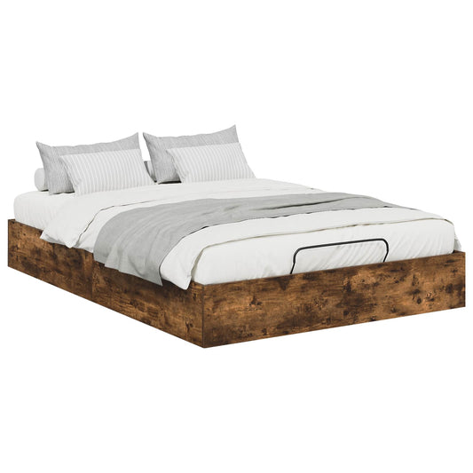 vidaXL Ottoman Bed Frame Smoked Oak 203 x 120 x 25 cm Engineered Wood
