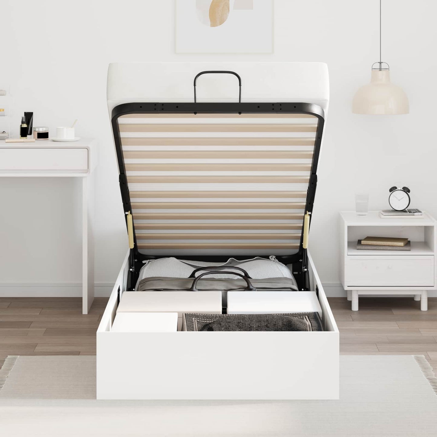 vidaXL Ottoman Bed Frame White 203 x 90 x 25 cm Engineered Wood