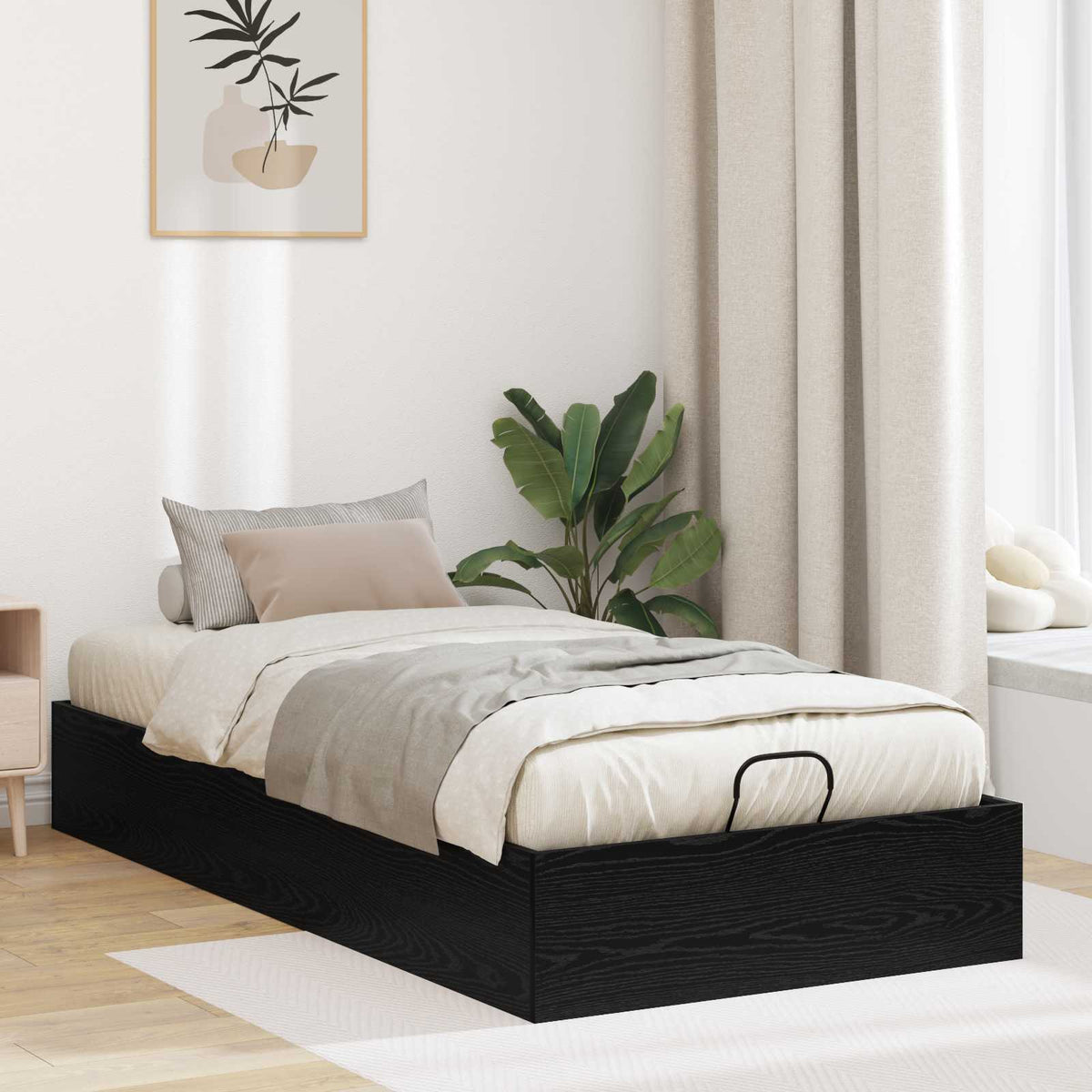 vidaXL Ottoman Bed Frame Black Oak 90 x 200 cm Engineered Wood