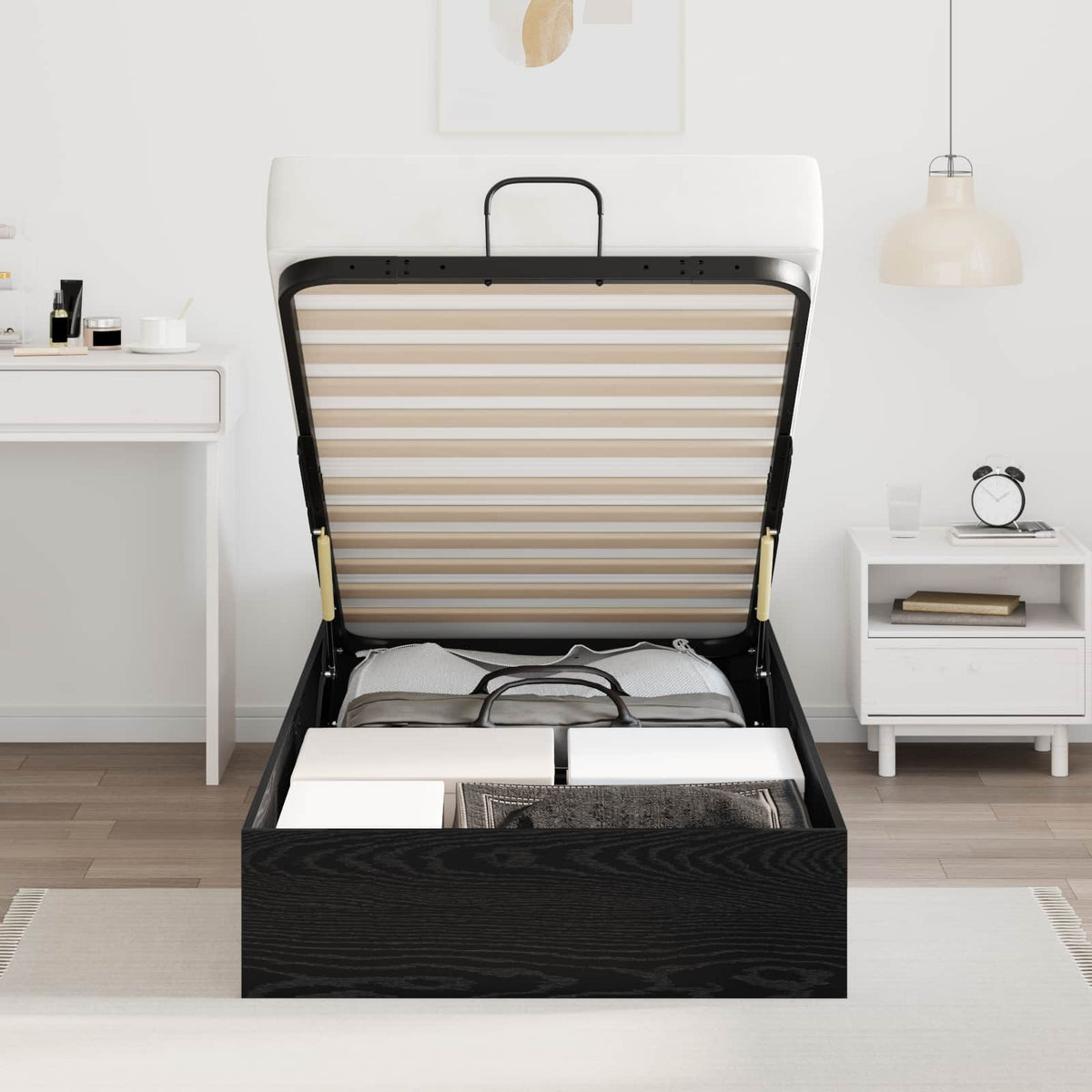vidaXL Ottoman Bed Frame Black Oak 90 x 200 cm Engineered Wood