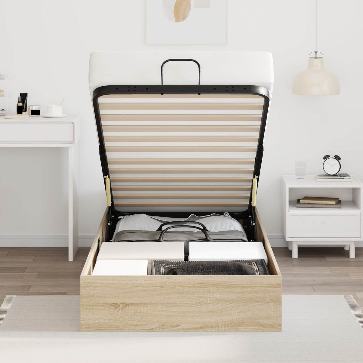 vidaXL Ottoman Bed Frame Sonoma Oak 90 x 200 cm Engineered Wood