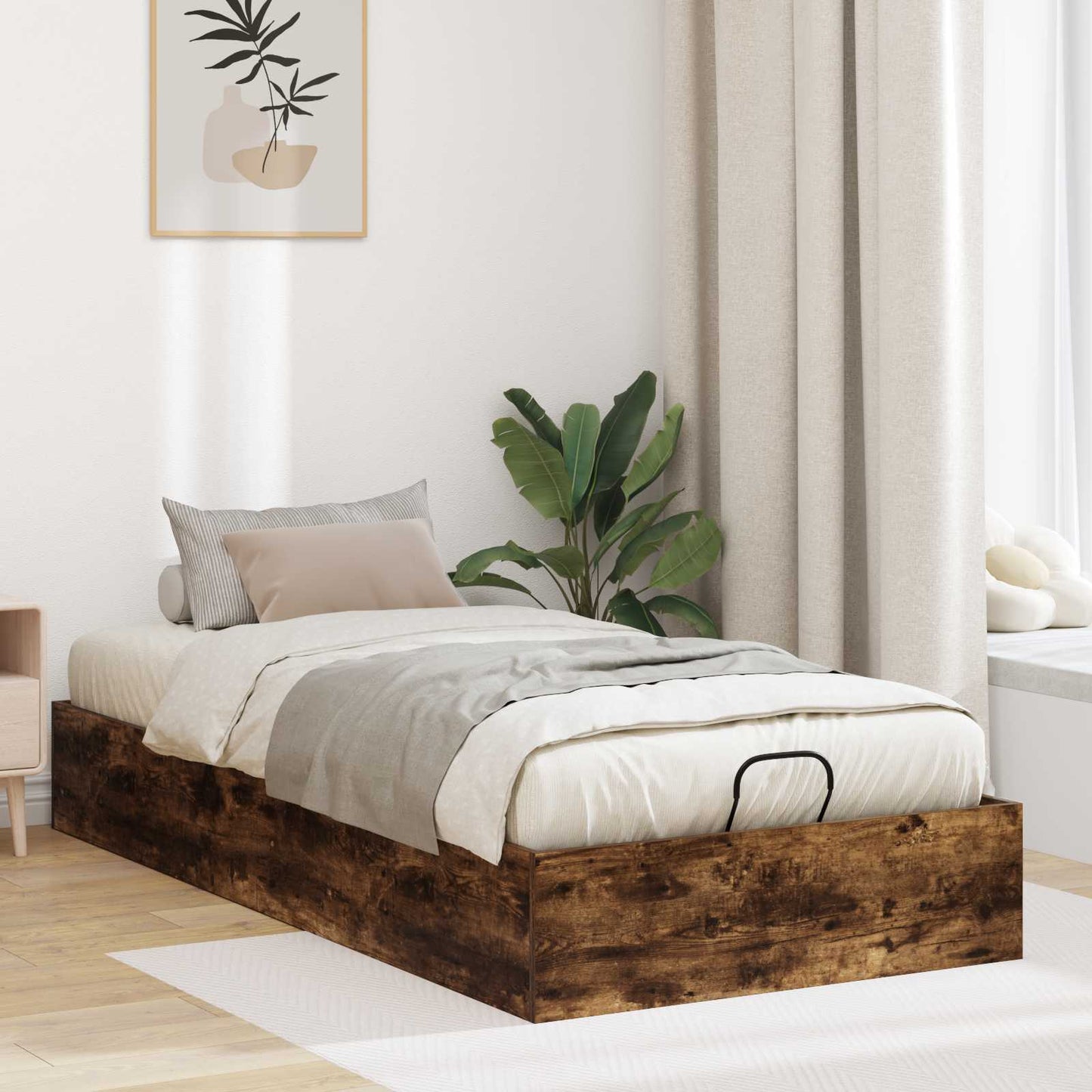 vidaXL Ottoman Bed Frame Smoked Oak 203 x 90 x 25 cm Engineered Wood