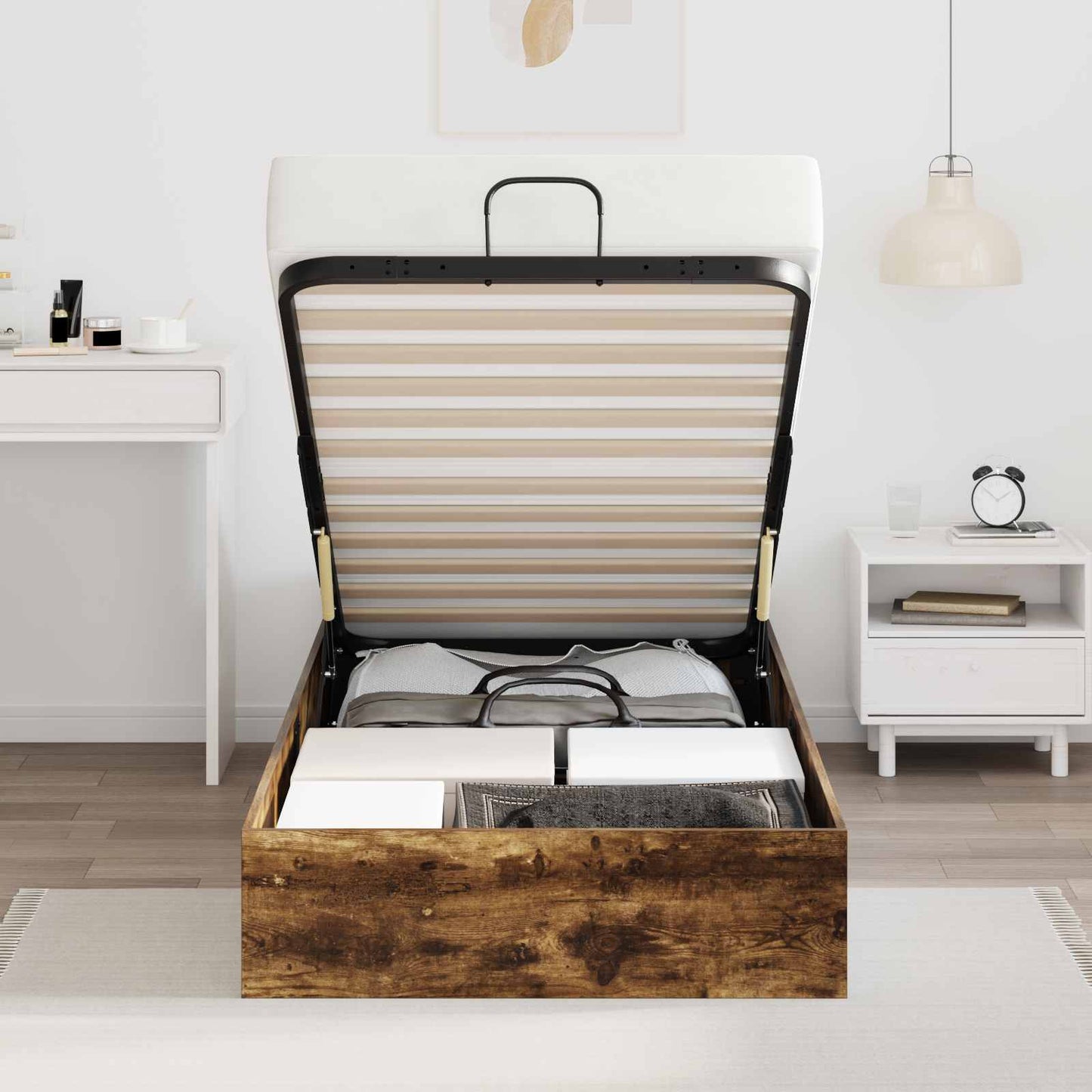 vidaXL Ottoman Bed Frame Smoked Oak 203 x 90 x 25 cm Engineered Wood